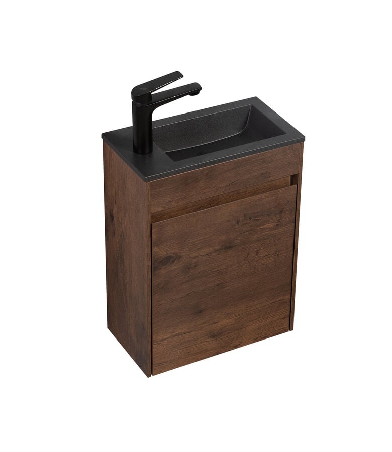 Badplaats Toiletmeubel Sinta 40cm - Walnoot Bruin - Zwarte Wastafel