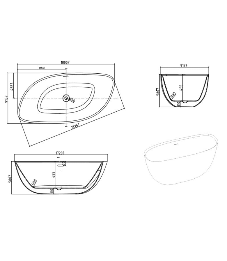 Badplaats Vrijstaand Ligbad Isac 180 X 90 X 58 Cm - Wit