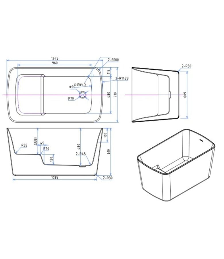 Badplaats Vrijstaand Ligbad Neo 125 X 71 X 61 Cm - Wit