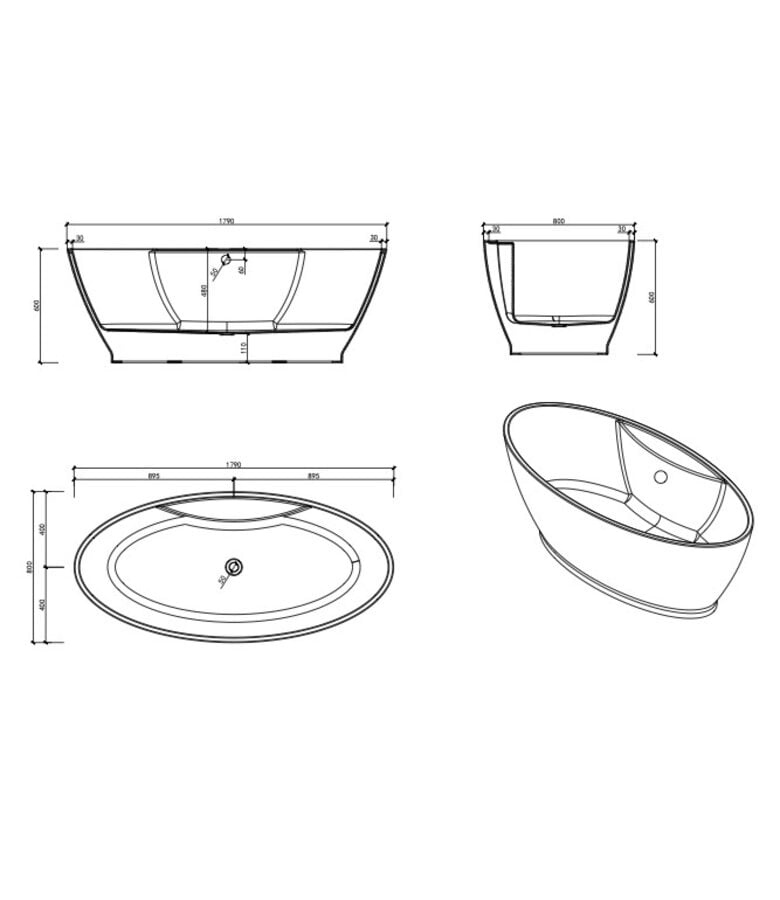 Badplaats Vrijstaand Ligbad Sofia 179 X 82 X 60 Cm - Wit