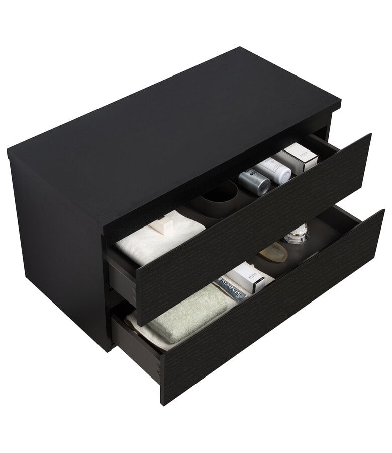 Badplaats Wastafelkast Angela 100 X 48 X 54 Cm - Zwart Houtnerf - Met Bovenblad