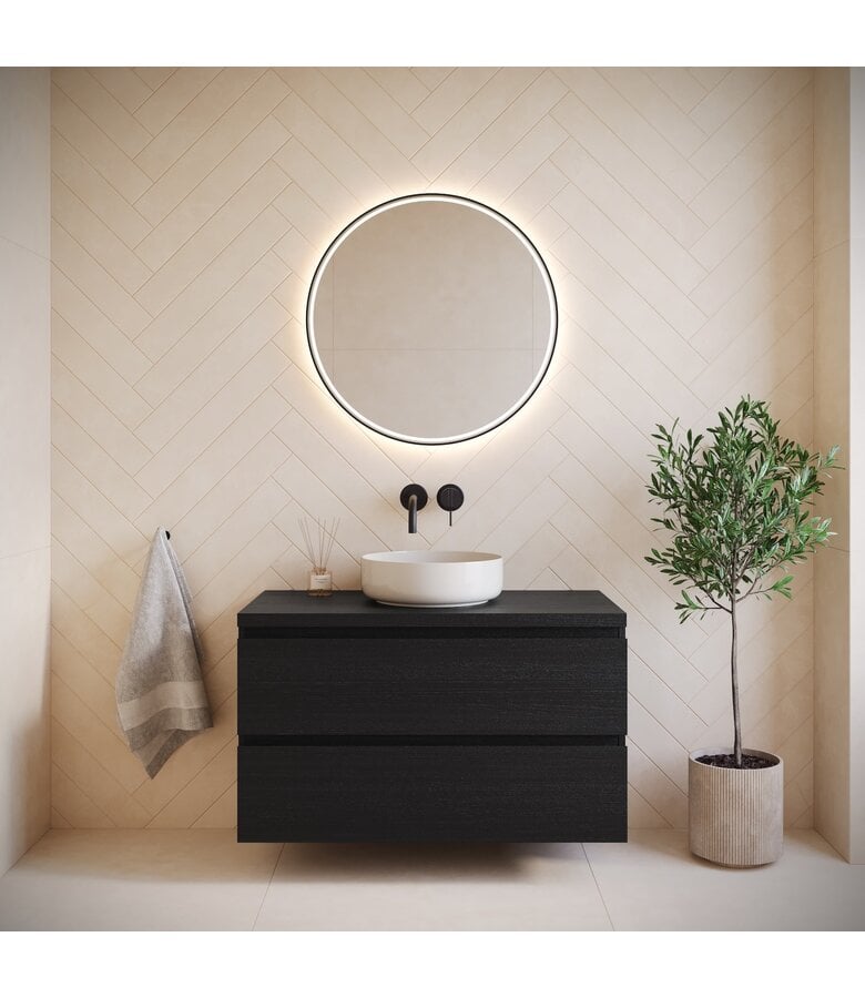 Badplaats Wastafelkast Angela 100 X 48 X 54 Cm - Zwart Houtnerf - Met Bovenblad