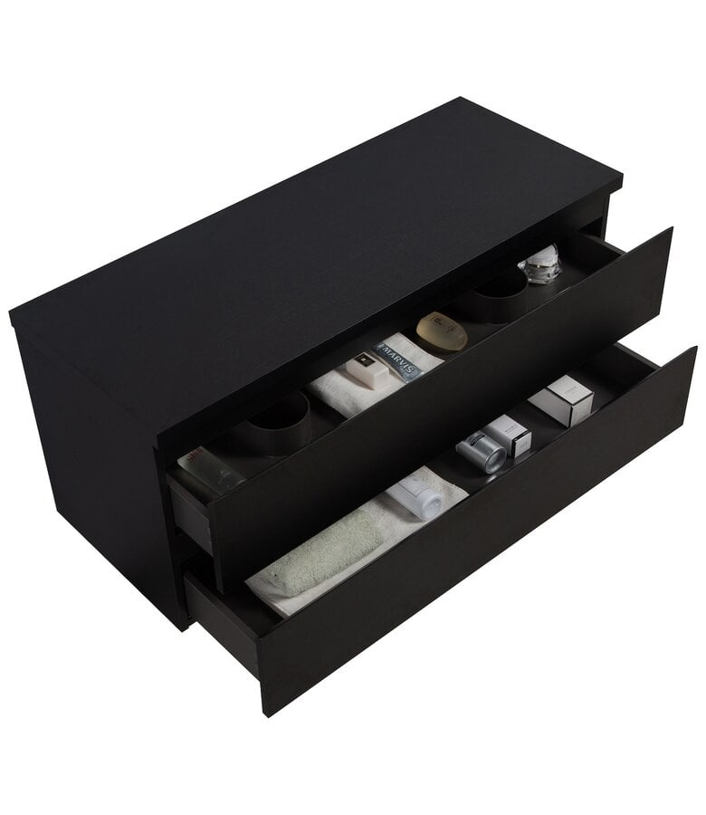 Badplaats Wastafelkast Angela 120 X 48 X 54 Cm - Zwart Houtnerf - Met Bovenblad