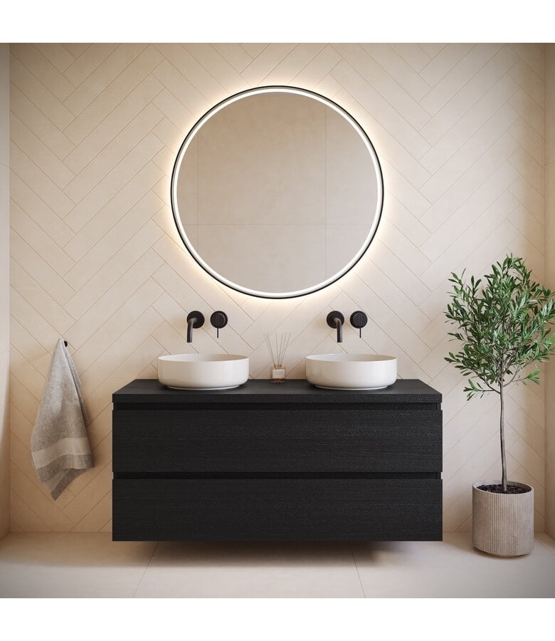 Badplaats Wastafelkast Angela 120 X 48 X 54 Cm - Zwart Houtnerf - Met Bovenblad