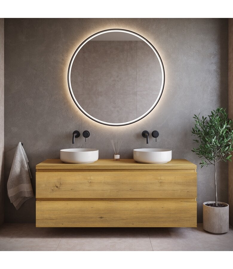 Badplaats Wastafelkast Angela 140 X 48 X 54 Cm - Eiken - Met Bovenblad