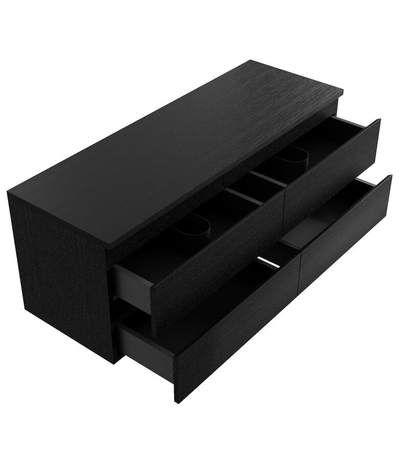 Badplaats Wastafelkast Angela 140 X 48 X 54 Cm - Zwart Houtnerf - Met Bovenblad