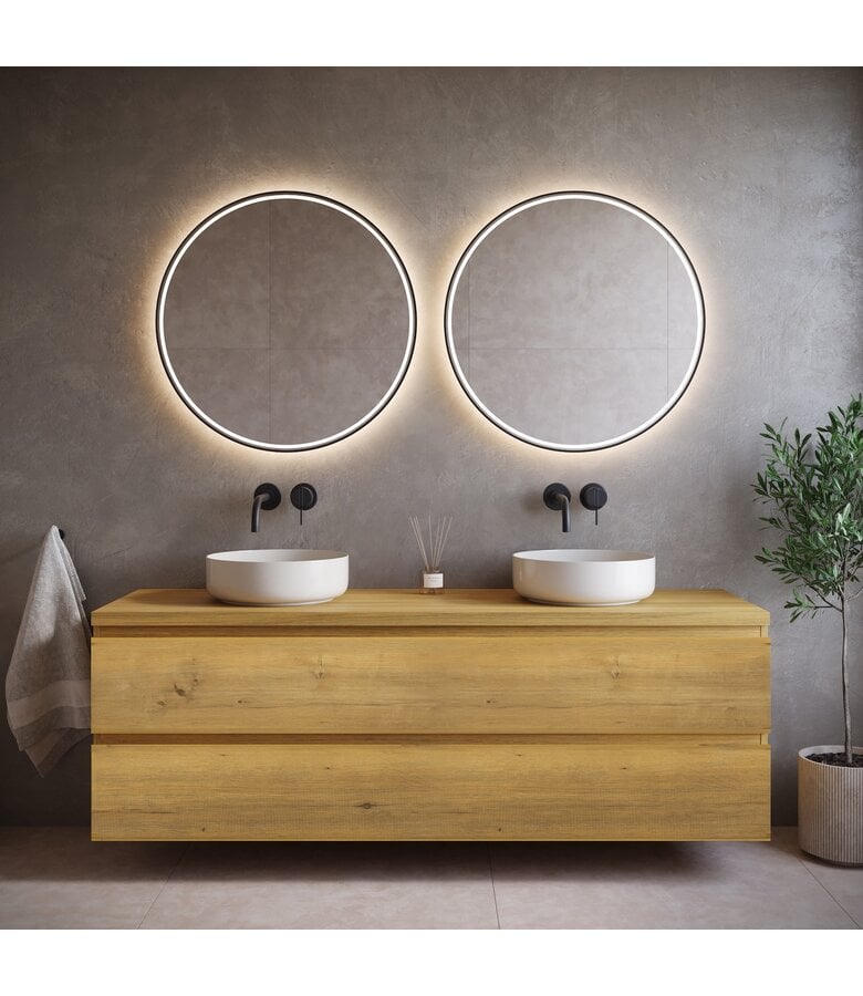 Badplaats Wastafelkast Angela 160 X 48 X 54 Cm - Eiken - Met Bovenblad