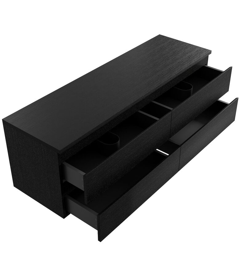 Badplaats Wastafelkast Angela 160 X 48 X 54 Cm - Zwart Houtnerf - Met Bovenblad