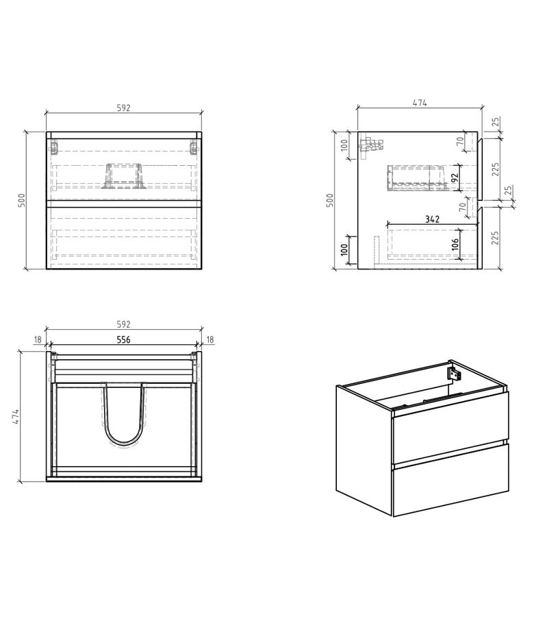 Badplaats Wastafelkast Angela 60 X 48 X 50 Cm - Hoogglans Wit