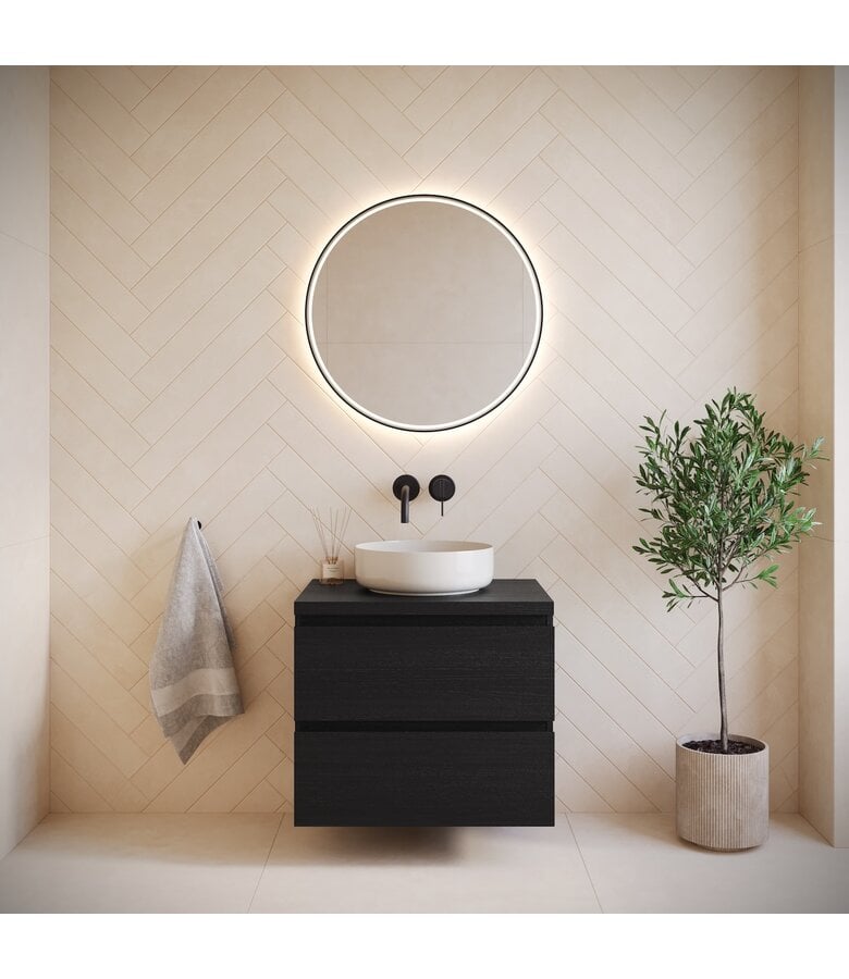 Badplaats Wastafelkast Angela 60 X 48 X 54 Cm - Zwart Houtnerf - Met Bovenblad