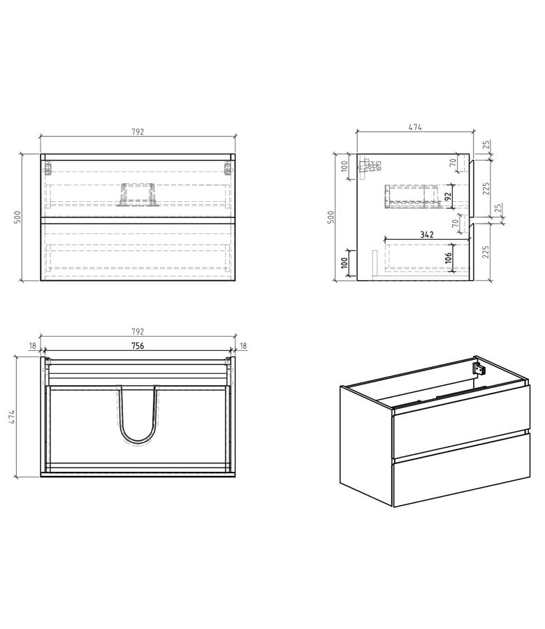 Badplaats Wastafelkast Angela 80 X 48 X 50 Cm - Zwart Houtnerf