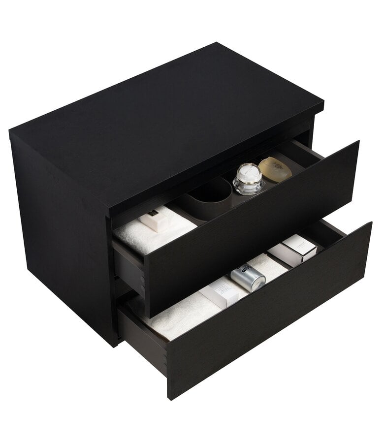 Badplaats Wastafelkast Angela 80 X 48 X 54 Cm - Zwart Houtnerf - Met Bovenblad