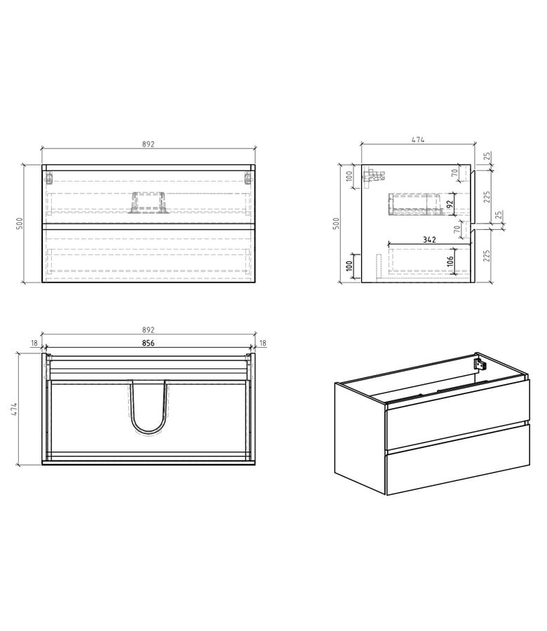 Badplaats Wastafelkast Angela 90 X 48 X 50 Cm - Zwart Houtnerf