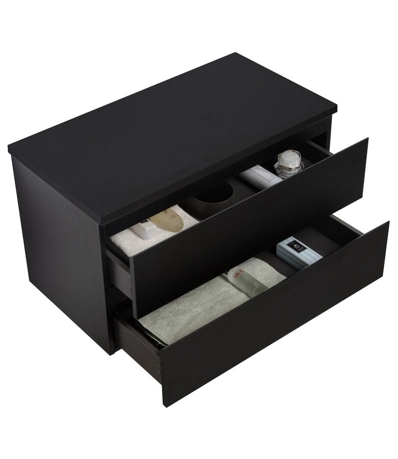 Badplaats Wastafelkast Angela 90 X 48 X 54 Cm - Zwart Houtnerf - Met Bovenblad