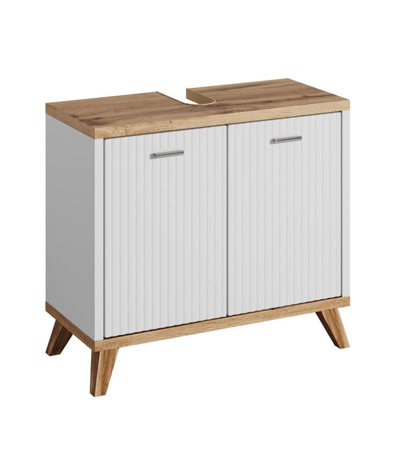 badplaats Wastafelkast Colima 60 x 28 x 54 cm - wit met eiken badplaats Wastafelkast Colima 60 x 28 x 54 cm - wit met eiken