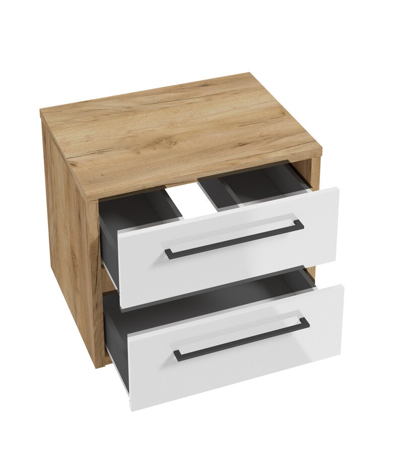 Badplaats Wastafelkast Elano 60 X 45 X 50 Cm - Eiken Met Hoogglans Wit - Met Bovenblad