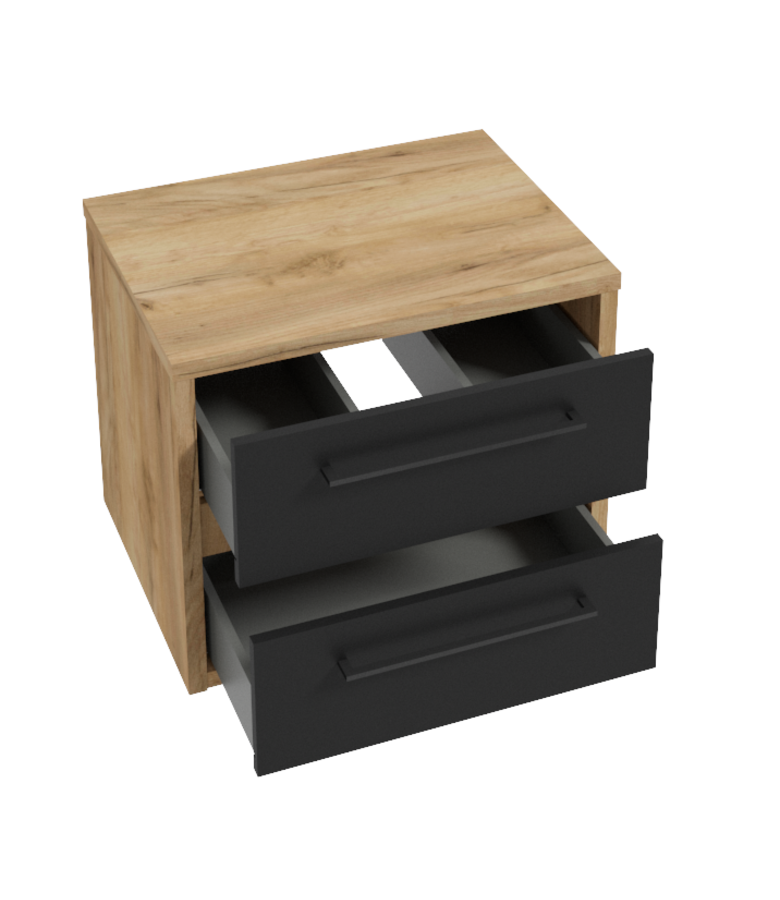 Badplaats Wastafelkast Elano 60 X 45 X 50 Cm - Eiken Met Mat Zwart - Met Bovenblad