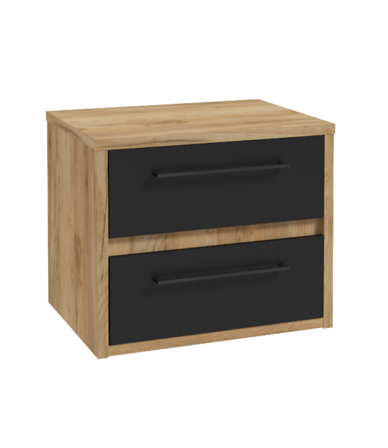 badplaats Wastafelkast Elano 60 x 45 x 50 cm - eiken met mat zwart - met bovenblad