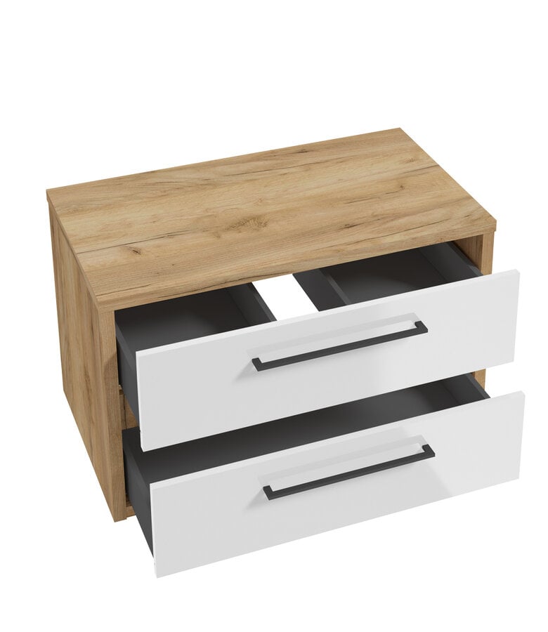 Badplaats Wastafelkast Elano 80 X 45 X 50 Cm - Eiken Met Hoogglans Wit - Met Bovenblad