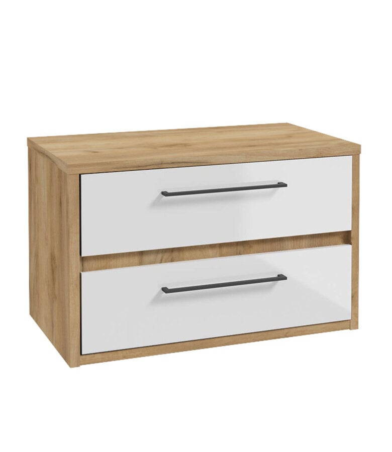 badplaats Wastafelkast Elano 80 x 45 x 50 cm - eiken met hoogglans wit - met bovenblad