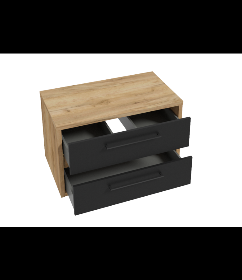 Badplaats Wastafelkast Elano 80 X 45 X 50 Cm - Eiken Met Mat Zwart - Met Bovenblad