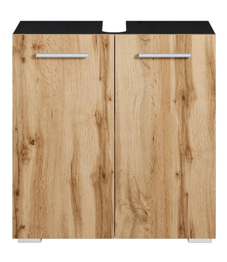 Badplaats Wastafelkast Jupiter 60 X 30 X 60 Cm - Mat Zwart Met Eiken