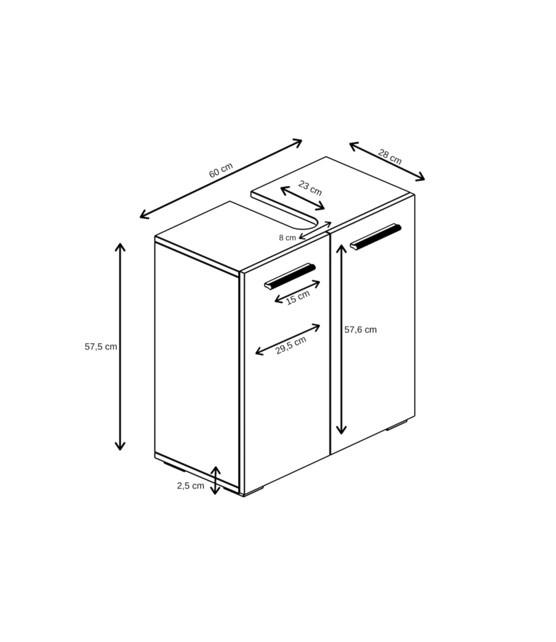 Badplaats Wastafelkast Jupiter 60 X 30 X 60 Cm - Mat Zwart Met Eiken