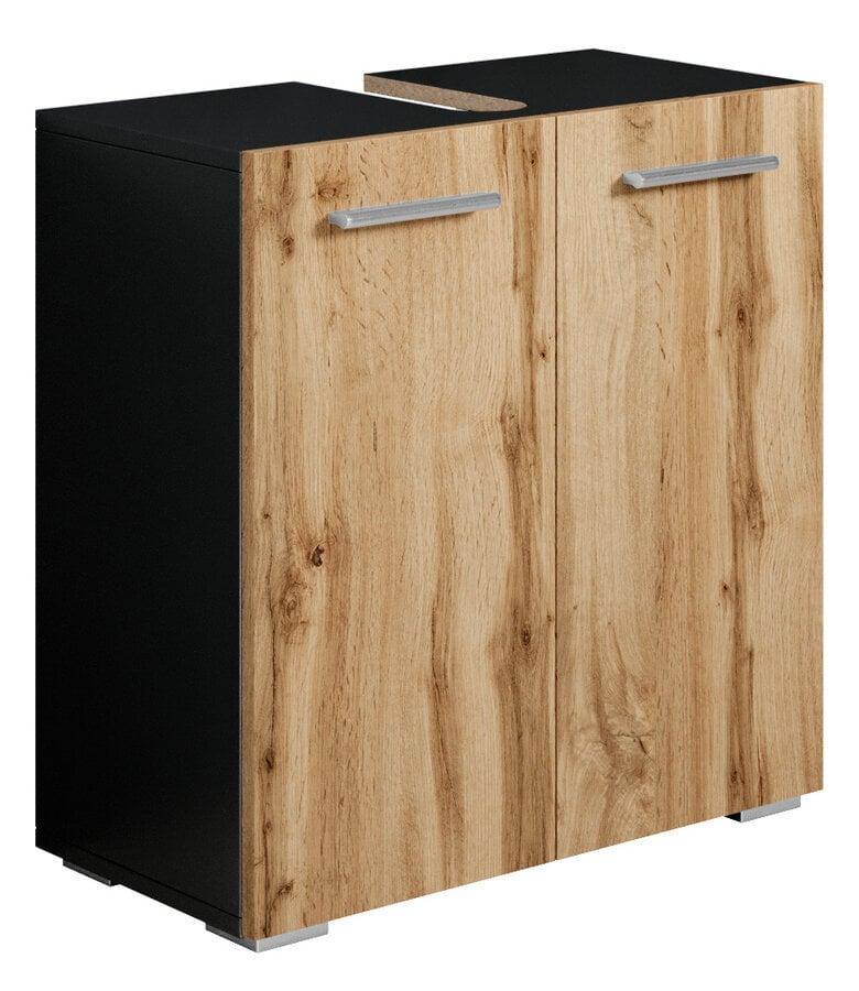 badplaats Wastafelkast Jupiter 60 x 30 x 60 cm - mat zwart met eiken