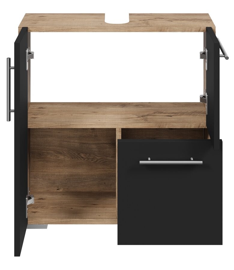 Badplaats Wastafelkast Mars 60 X 30 X 60 Cm - Kastanje Eiken Met Mat Zwart