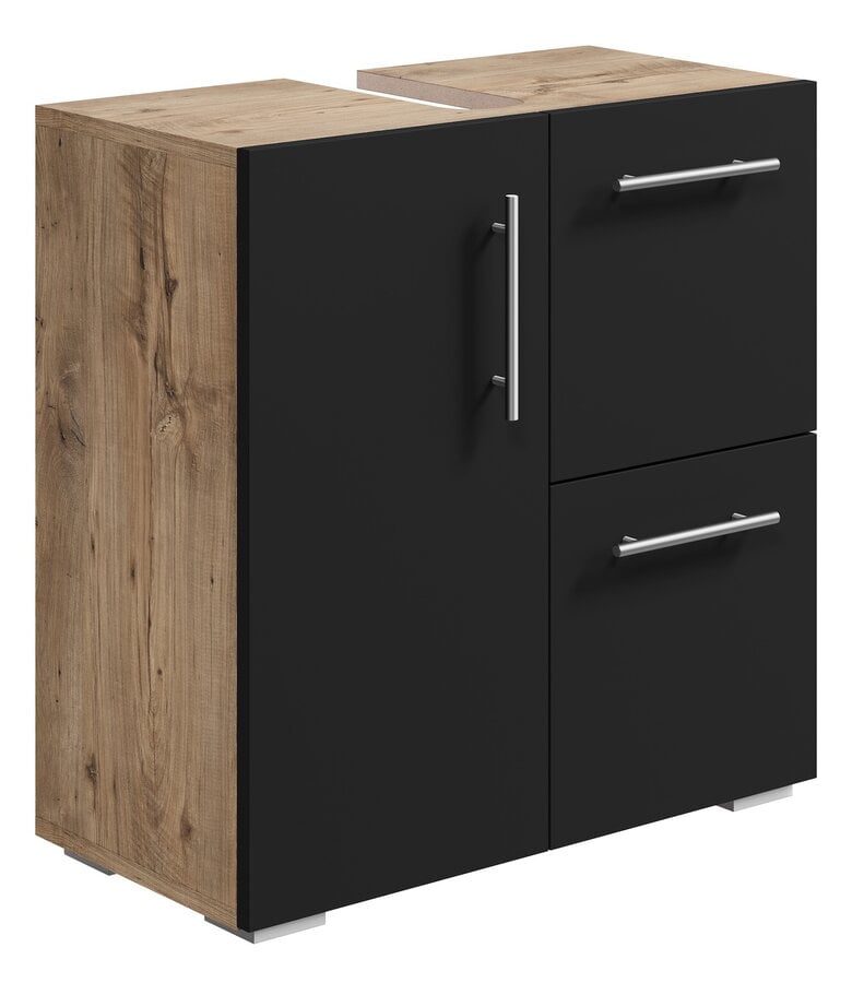 badplaats Wastafelkast Mars 60 x 30 x 60 cm - kastanje eiken met mat zwart