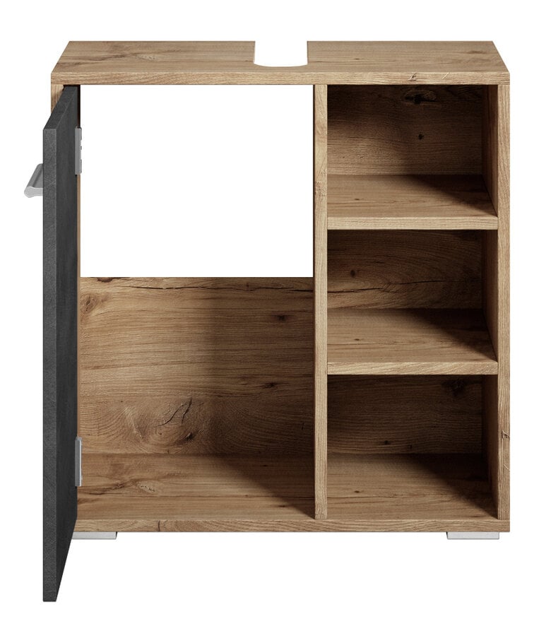 Badplaats Wastafelkast Neptunus 60 X 28 X 60 Cm - Kastanje Eiken Met Donker Grijs