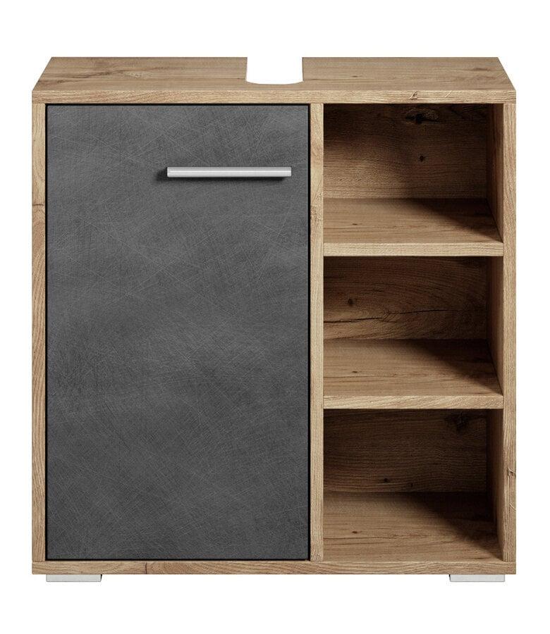 Badplaats Wastafelkast Neptunus 60 X 28 X 60 Cm - Kastanje Eiken Met Donker Grijs