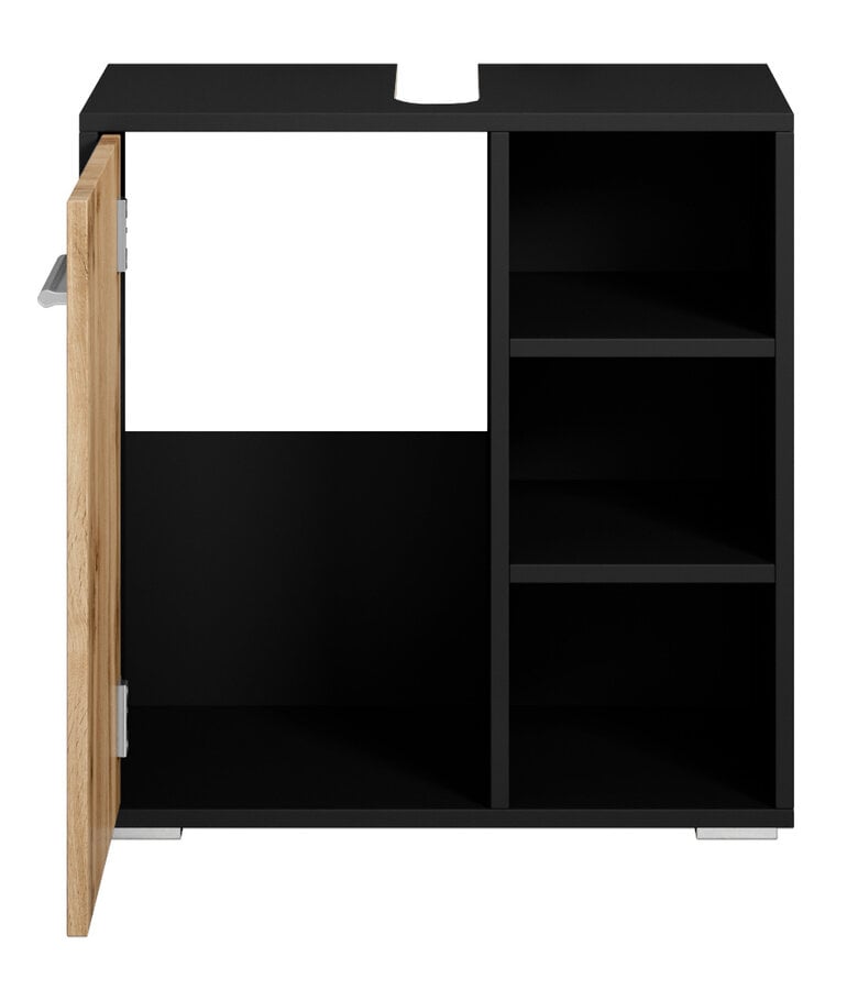 Badplaats Wastafelkast Neptunus 60 X 28 X 60 Cm - Mat Zwart Met Eiken