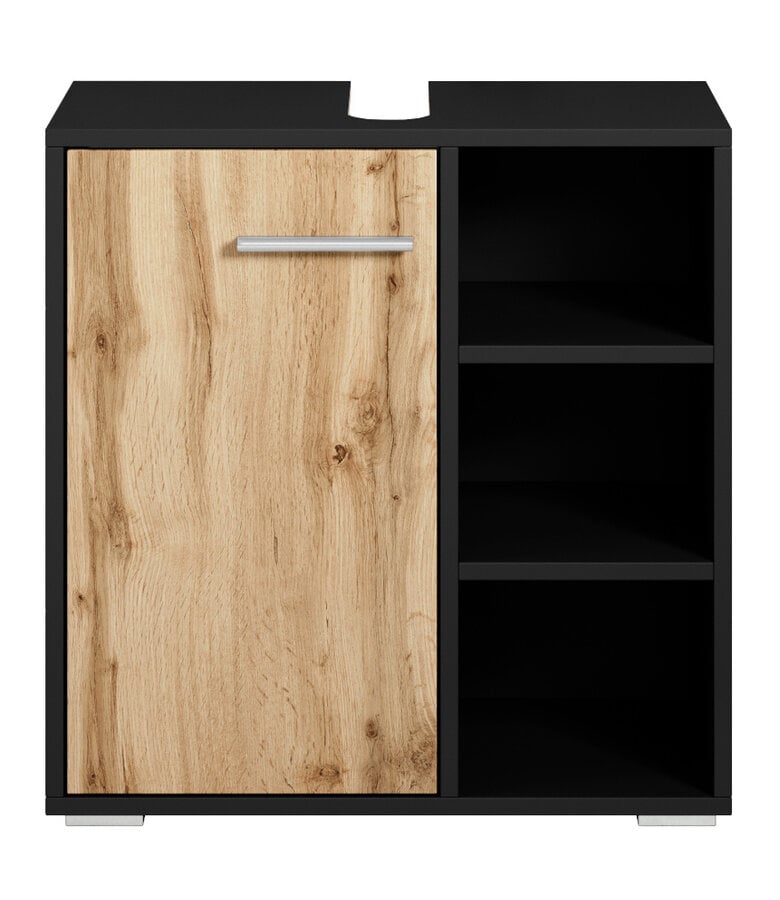 Badplaats Wastafelkast Neptunus 60 X 28 X 60 Cm - Mat Zwart Met Eiken