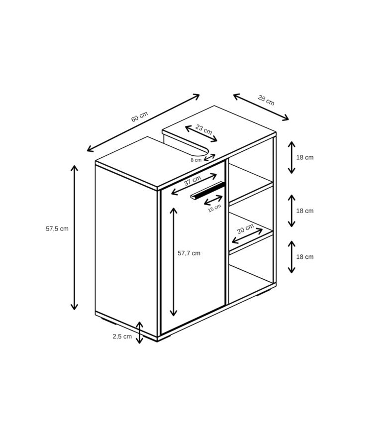 Badplaats Wastafelkast Neptunus 60 X 28 X 60 Cm - Mat Zwart Met Eiken