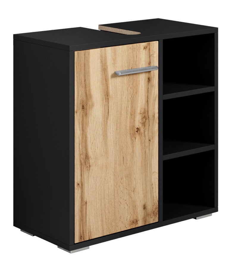 badplaats Wastafelkast Neptunus 60 x 28 x 60 cm - mat zwart met eiken
