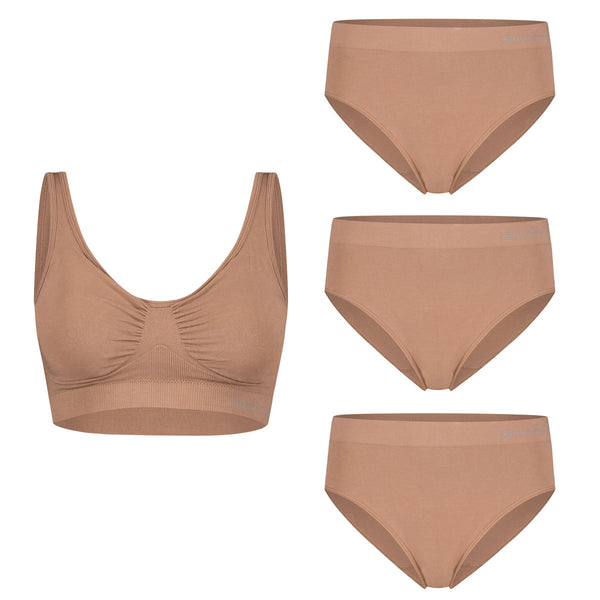 bamboo basics Seamless Padded Bra + Full Brief (3-pack)