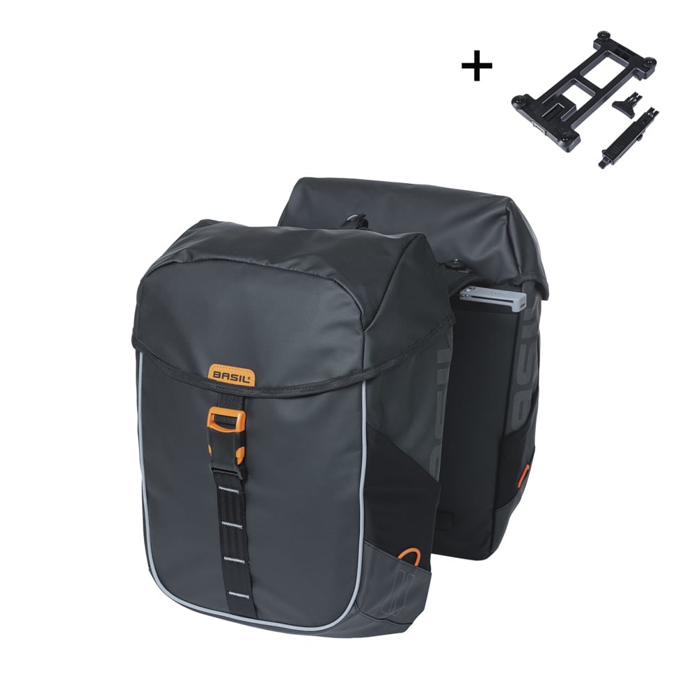 basil Basil Miles Tarpaulin - dubbele fietstas MIK - 34 liter - zwart/oranje