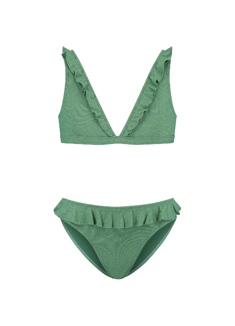 beachlife Green Shimmer meisjes ruffle bikiniset