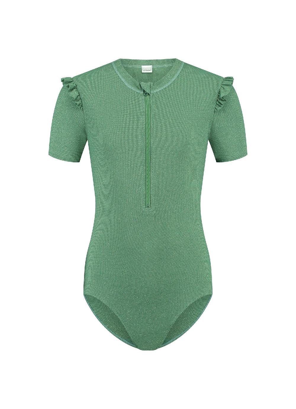 beachlife Green Shimmer meisjes zipper badpak