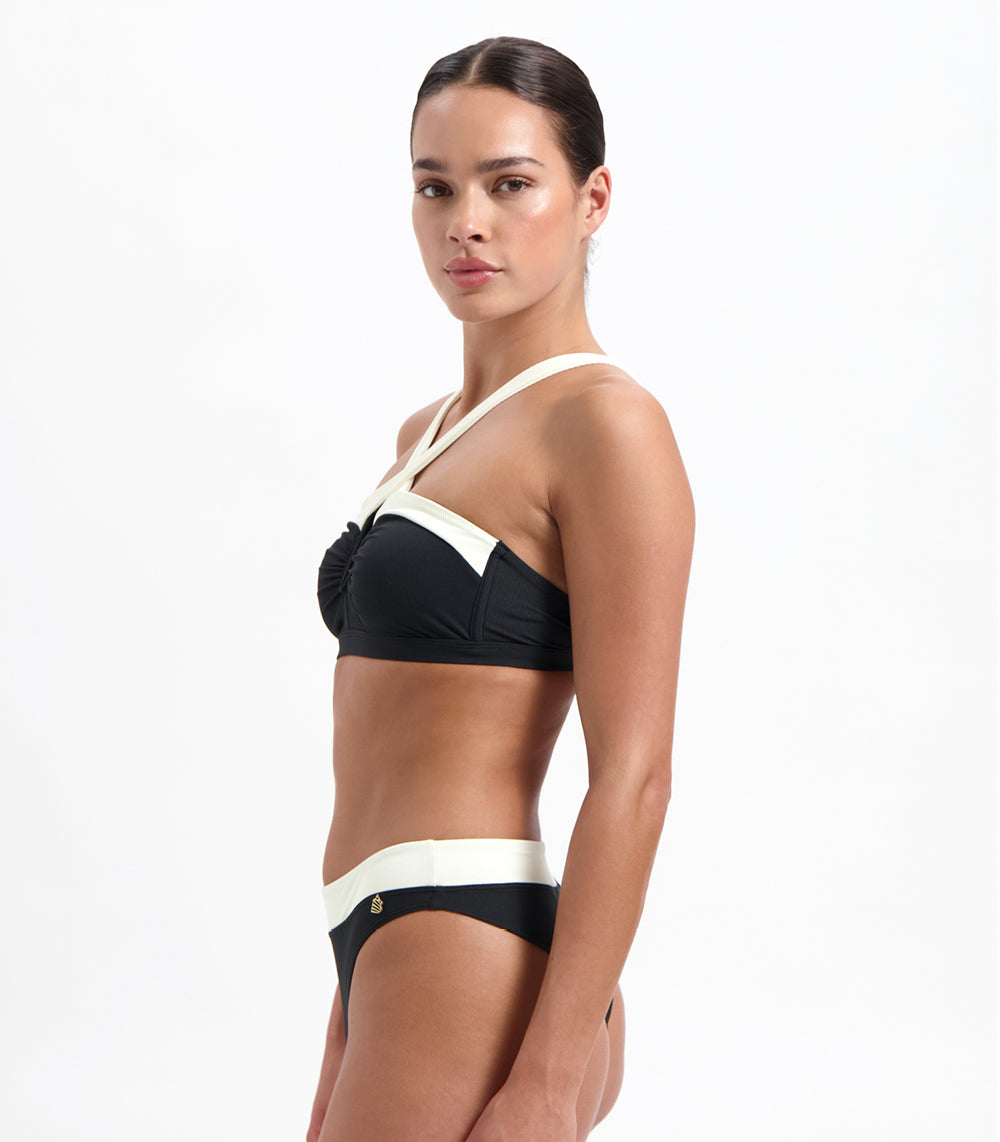 Beachlife Vanilla And Black Plunge Bikinitop