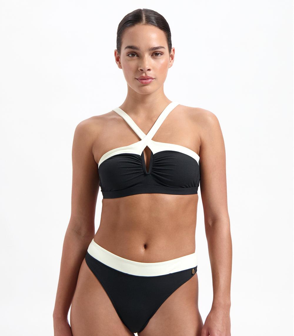 beachlife Vanilla and Black plunge bikinitop