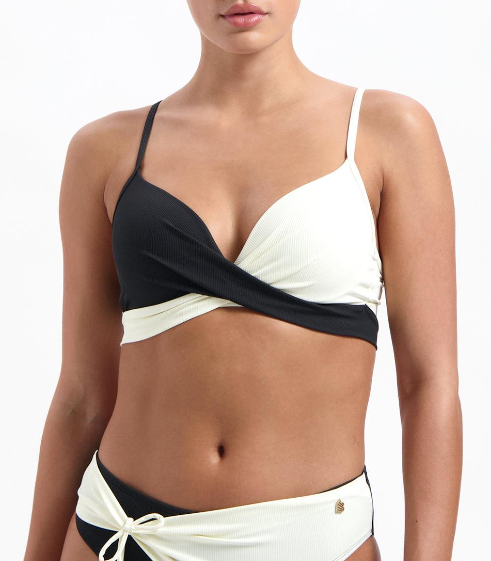 Beachlife Vanilla And Black Twist Bikinitop