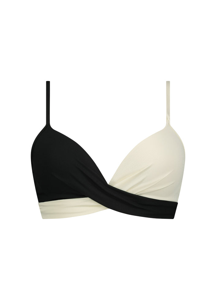 Beachlife Vanilla And Black Twist Bikinitop