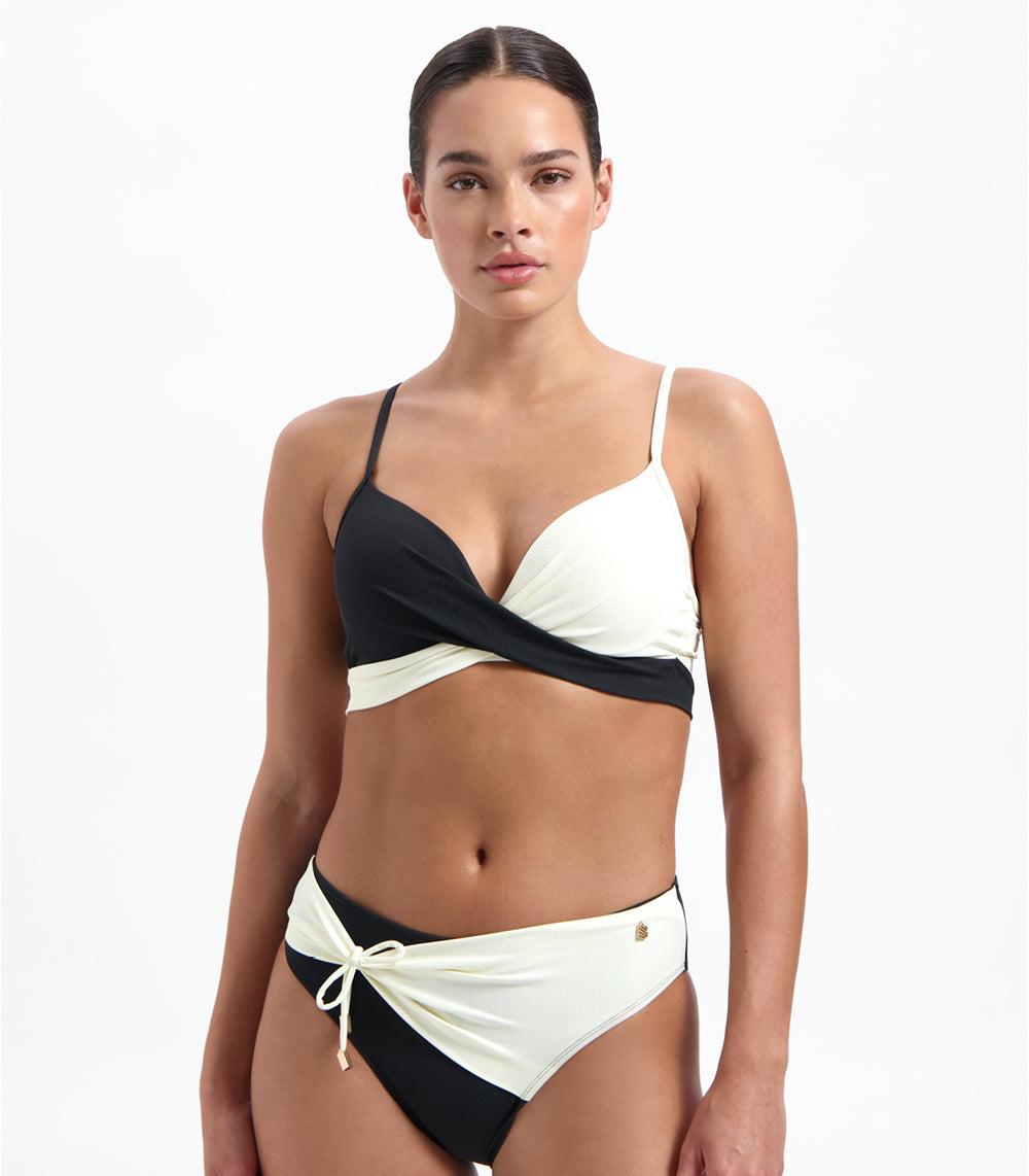 beachlife Vanilla and Black twist bikinitop