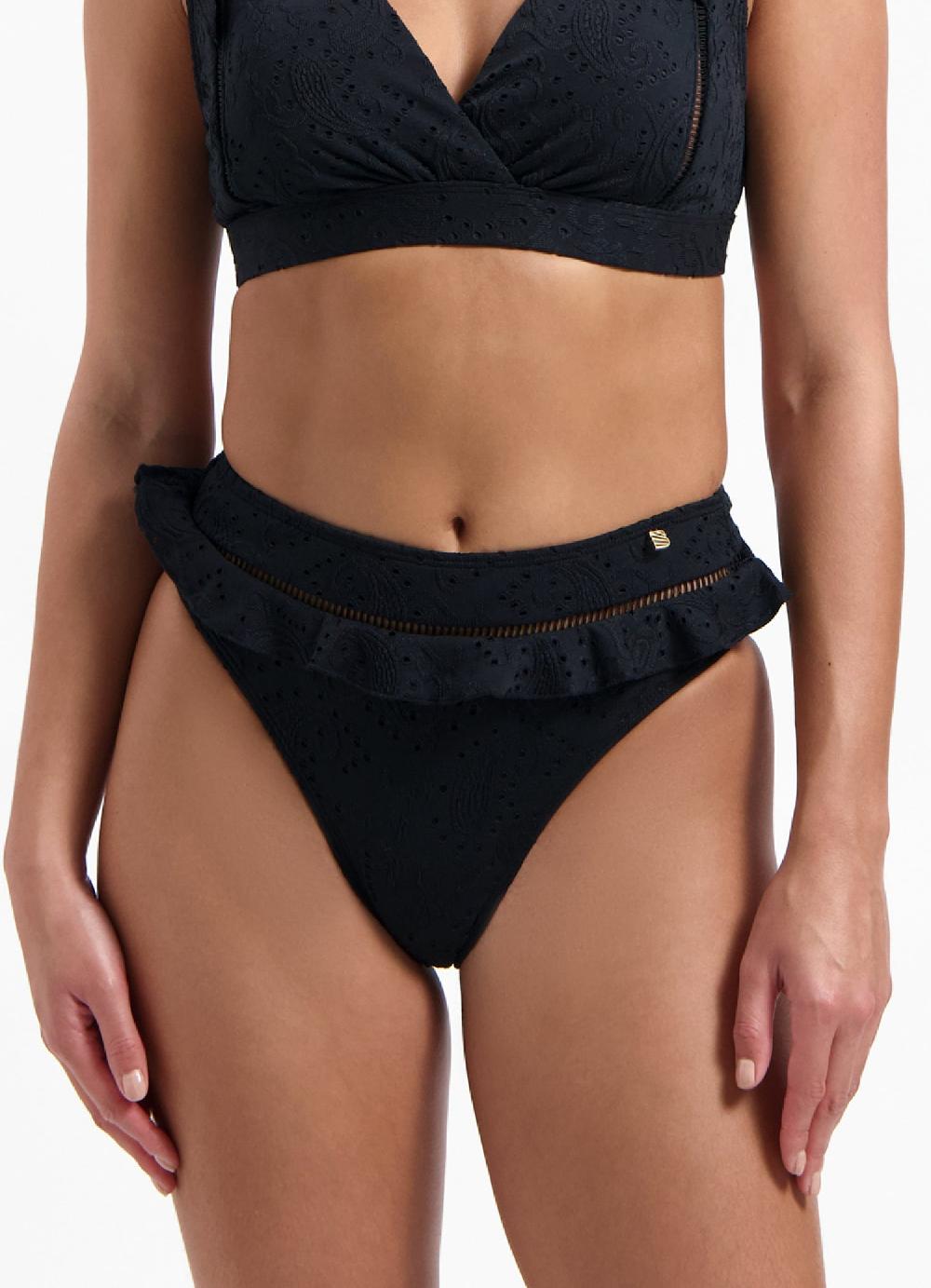 beachlife Black Embroidery high waist bikinibroekje