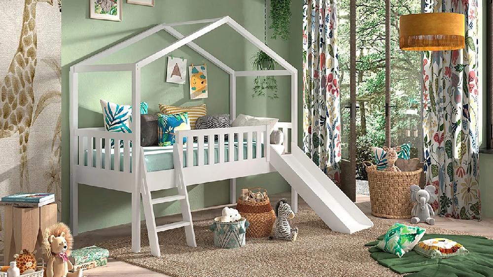 beter bed Halfhoogslaper Dallas als huis met glijbaan