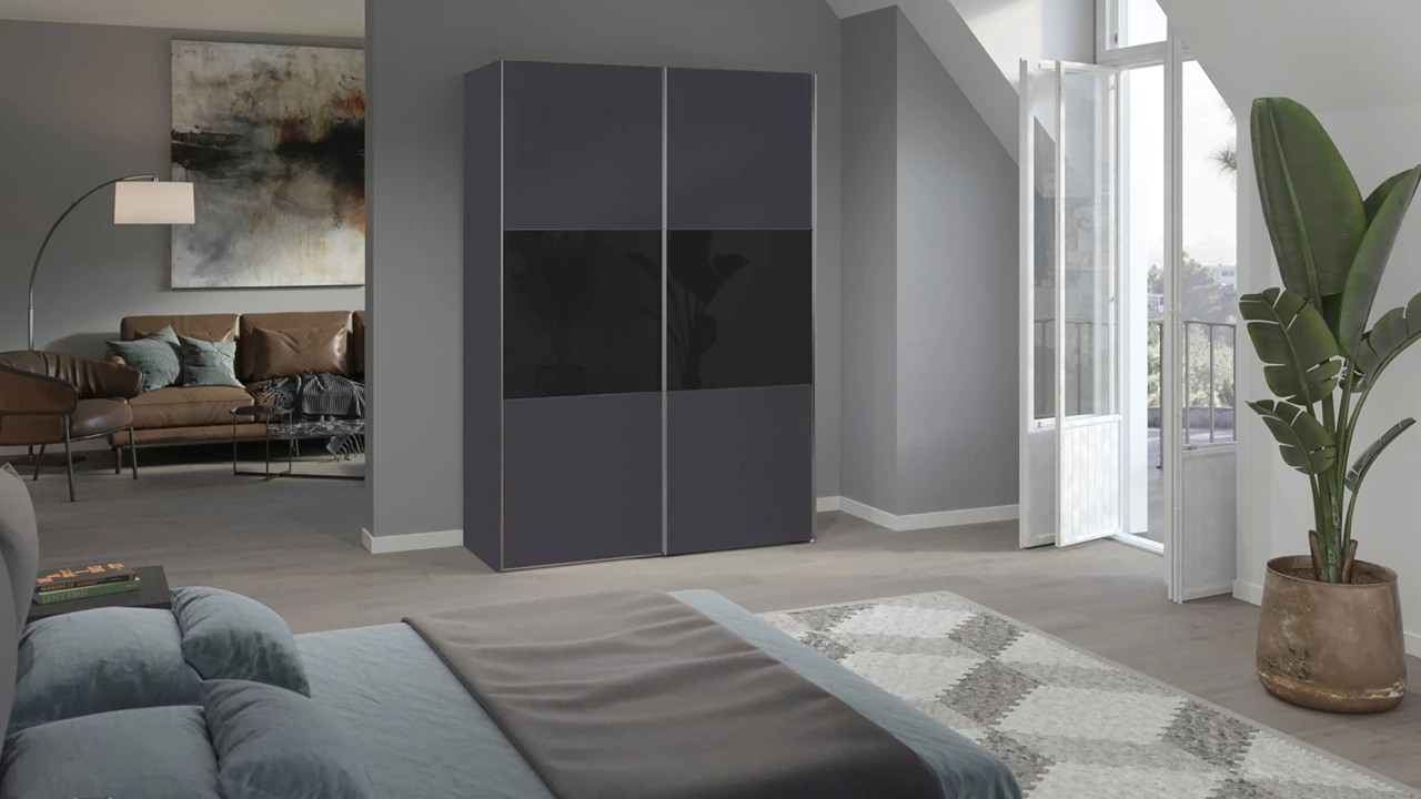 beter bed Schuifdeurkast Kixx met hout- en glaspanelen