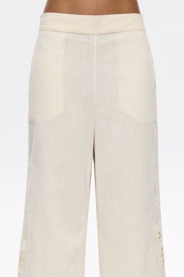 Bimba & Lola Broek Recht Linnen Borduursel Crème