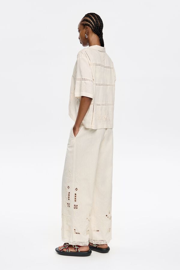 Bimba & Lola Broek Recht Linnen Borduursel Crème